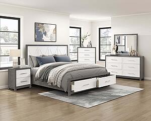 Rowan Eastern King Platform Bed w/Footboard Storage - Ivory & Gray by Homelegance
