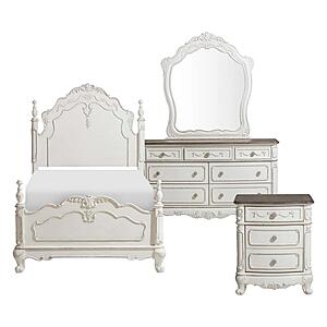 Cinderella 4pc Twin Bedroom Set  - Antique White w/Gray  by Homelegance