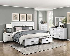 Garretson Eastern King Platform Bed w/Footboard Storage - White & Metallic Gray by Homelegance