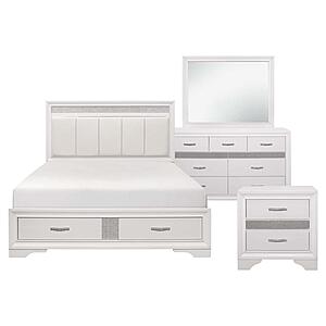 Luster 4pc Queen Bedroom Set  - White & Silver Glitter by Homelegance