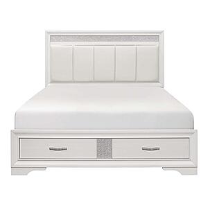 Luster California King Platform Bed w/Footboard Storage - White & Silver Glitter by Homelegance