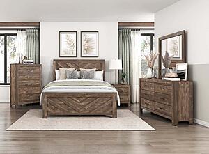 Corbin Queen Bed w/ Bold V-Pattern - Rustic Brown by Homelegance