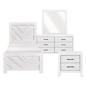 Corbin 4Pc V-pattern Twin Bedroom Set  - White by Homelegance
