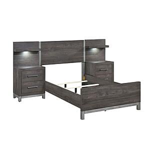Zephyr 5pc Set Twin Wall Bed - Brownish Gray & Antique Silver by Homelegance