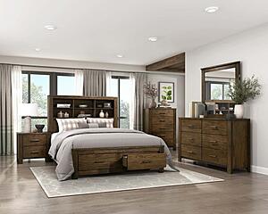 Sullivan Queen Platform Bed w/Footboard Storage - Brushed Oak by Homelegance