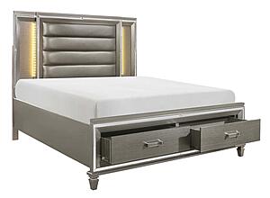 Tamsin Queen Platform Bed w/Footboard Storage, LED Lighting - Silver by Homelegance