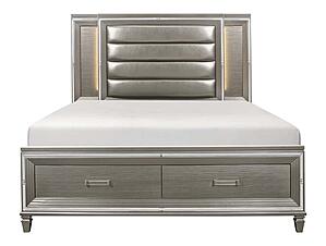 Tamsin Eastern King Platform Bed w/Footboard Storage, LED Lighting - Silver by Homelegance