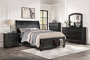 Laurelin Eastern King Sleigh Platform Bed w/Footboard Storage - Black  by Homelegance