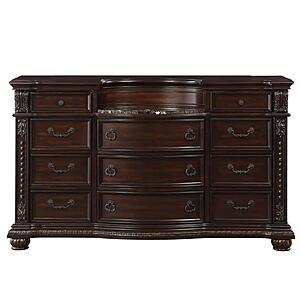 Cavalier Dresser, Marble Insert - Dark Cherry by Homelegance