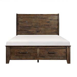 Jerrick California King Sleigh Platform Bed w/Footboard Storage - Burnished Brown by Homelegance