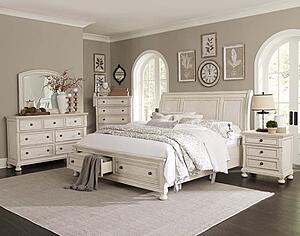 Bethel Eastern King Platform Bed w/Footboard Storage - Brushed White  by Homelegance
