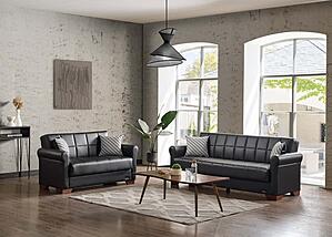 Orbit Black PU Leather Convertible Loveseat by Casamode