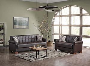 Orbit Brown PU Leather Convertible Sofa Bed by Casamode