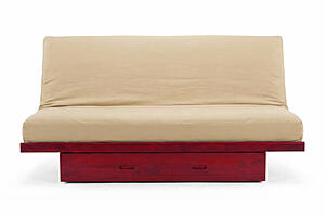 Futon Set - Queen Size - Okinawa Antique Mahogany Frame, Mattress w/Removable Solid Cover