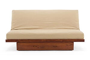 Futon Set - Queen Size - Okinawa Natural Frame, Mattress w/Removable Solid Cover
