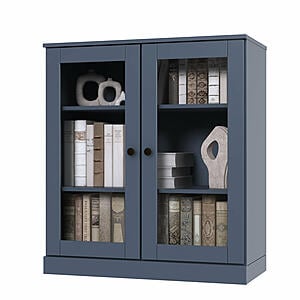 16.5" x 35.5" 3-Shelf Bookcase w/2 Clear Glass Doors & Adjustable Shelves by Palace Imports