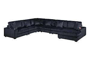 191 Fabric 6-Piece Modular Sectional Sofa Set Black by Poundex