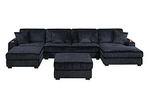 193 Fabric 6-Piece Modular Sectional Sofa Set Black by Poundex