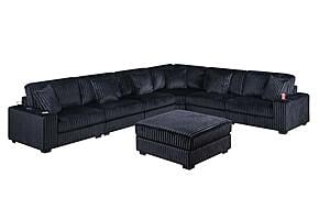 195 Fabric 7-Piece Modular Sectional Sofa Set Black by Poundex