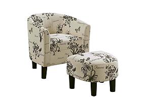 F1943 Fabric Accent Chair w/Ottoman White by Poundex