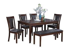 F2635 Wood 6-Piece Dining Set Walnut/Black by Poundex