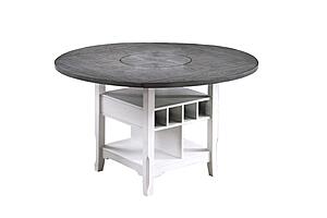 F2702 Wood Counter Height Dining Table w/Built-In Leaf & Lazy Susan Antique White/Gray by Poundex