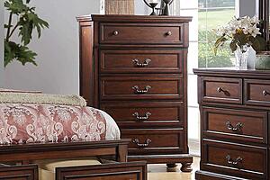 F4348 Wood 5-Drawer Chest Antique Cherry by Poundex