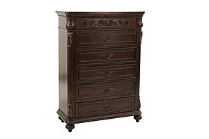 F4929 Wood 5-Drawer Chest Antique Cherry by Poundex