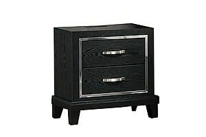 F5601 Wood 2-Drawer Nightstand w/Charging Station Black by Poundex