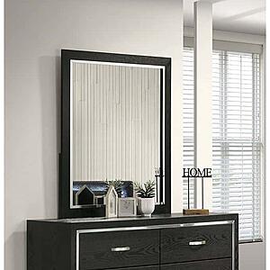 F5602 Wooden Frame Mirror Black by Poundex
