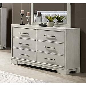 F5608 Wood 6-Drawer Dresser Antique White by Poundex