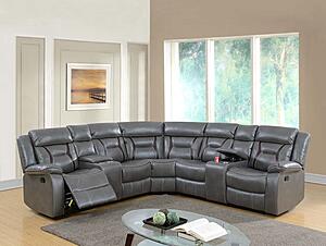 F6650 Gel Leatherette 3-Piece Sectional Sofa Set Gray by Poundex