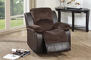 F6697 Padded Suede w/Faux Leather Rocker Reclining Chair Chocolate/Black by Poundex