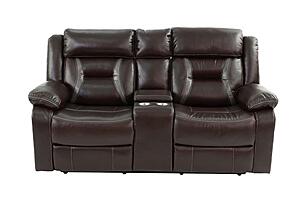F6794 Gel Leatherette Reclining Loveseat w/Console Dark Brown by Poundex