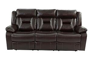 F6795 Gel Leatherette Reclining Sofa Dark Brown by Poundex