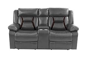 F6797 Gel Leatherette Reclining Loveseat Gray by Poundex
