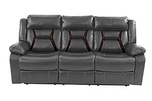 F6798 Gel Leatherette Reclining Sofa Gray by Poundex