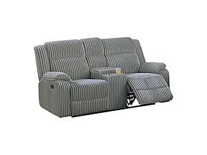 F8122 Fabric Reclining Loveseat w/Console Smoke by Poundex