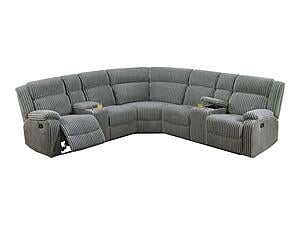 F8127 Fabric Manual Motion Sectional Sofa Set Smoke by Poundex