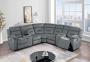 F8144 Velvet Motion Sectional Sofa Set Dark Gray by Poundex