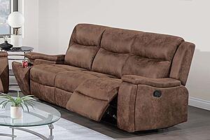 F8153 Leather-Like Fabric Reclining Sofa Walnut by Poundex