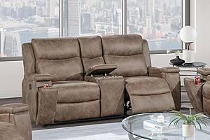 F8155 Leather-Like Fabric Reclining Loveseat w/Console Auburn by Poundex