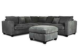 F8303 Fabric 4-Piece Sectional Sofa Set w/2 Accent Pillows Dark Gray by Poundex