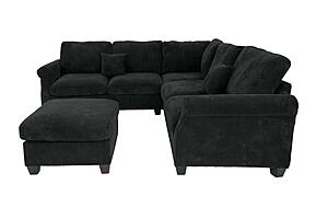 F8304 Fabric 4-Piece Sectional Sofa Set w/2 Accent Pillows Black by Poundex
