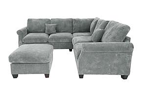 F8305 Fabric 4-Piece Sectional Sofa Set w/2 Accent Pillows Fog by Poundex