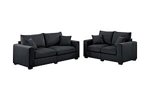 F8313 Fabric 2-Piece Sofa Set Black by Poundex