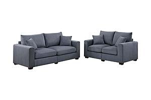 F8314 Fabric 2-Piece Sofa Set Dark Gray by Poundex
