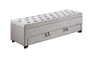 F8316 Fabric Storage Ottoman w/Underseat Drawer Beige by Poundex
