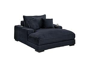 F8327 Fabric Chaise Lounge w/Cup Holder & USB Ports Black by Poundex