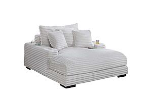 F8329 Fabric Chaise Lounge w/Cup Holder & USB Ports Taupe by Poundex